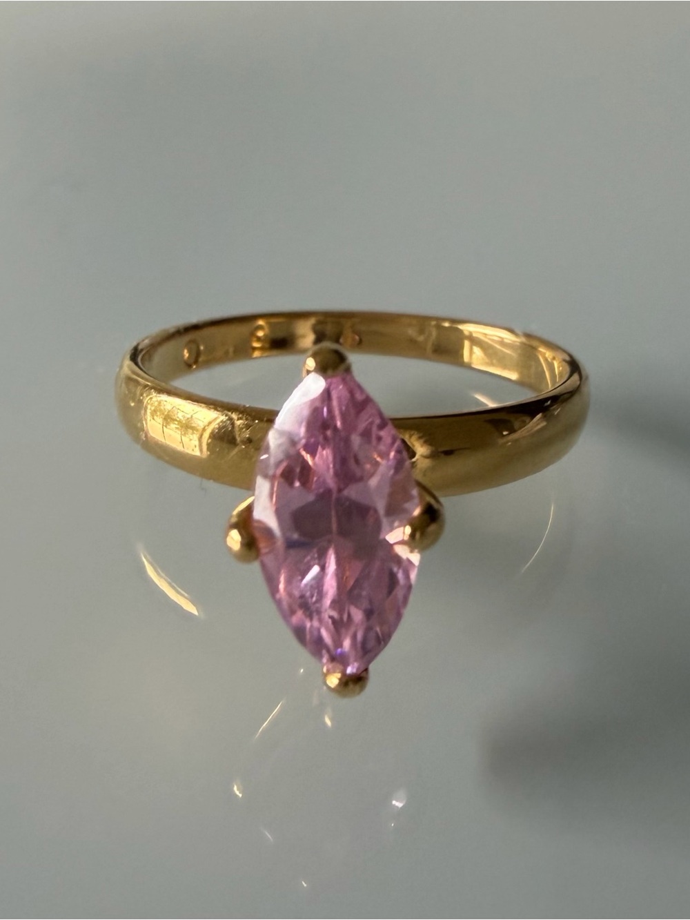 10k Gold Ring Marquise Pink sapphire with makers mark stamp